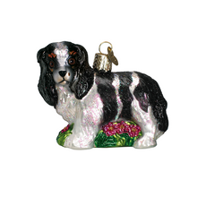 Load image into Gallery viewer, OLD WORLD CHRISTMAS BLACK &amp; WHITE KING CHARLES SPANIEL GLASS XMAS ORNAMENT 12612

