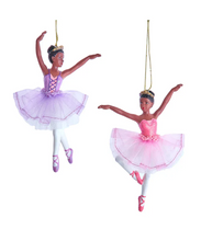 Load image into Gallery viewer, KURT ADLER SET OF 2 RESIN 5.5&quot; AFRICAN AMERICAN BALLERINA XMAS ORNAMENTS J7785
