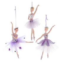 Load image into Gallery viewer, KURT ADLER SET OF 3 ROYAL SPLENDOR PURPLE BALLERINA CHRISTMAS ORNAMENTS E0380
