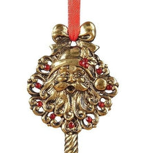 Load image into Gallery viewer, GALLERIE II 4.5" GOLD FINISHED METAL SANTA KEY w/RED GEMSTONES XMAS ORNAMENT
