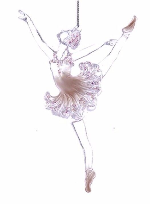 KURT ADLER ACRYLIC PINK BALLERINA w/IRIDESCENT GLITTER XMAS ORNAMENT T2106B