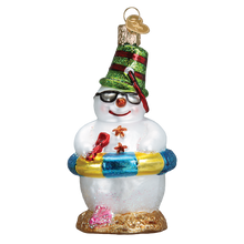 Load image into Gallery viewer, OLD WORLD CHRISTMAS SNOWMAN ON BEACH NAUTICAL COASTAL GLASS XMAS ORNAMENT 24177
