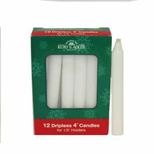 Load image into Gallery viewer, KURT ADLER 12 WHITE DRIPLESS 4" CANDLES FOR 1/2" CANDLE HOLDERS &amp; ANGEL CHIMES
