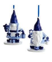 Load image into Gallery viewer, KURT ADLER SET OF 2 PORCELAIN DELFT BLUE GNOME CHRISTMAS ORNAMENTS J7793
