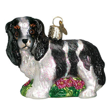 Load image into Gallery viewer, OLD WORLD CHRISTMAS BLACK &amp; WHITE KING CHARLES SPANIEL GLASS XMAS ORNAMENT 12612
