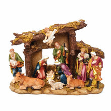 Load image into Gallery viewer, KURT ADLER 10.38" RESIN 11 PIECE NATIVITY SET w/STABLE CHRISTMAS DECOR N0296
