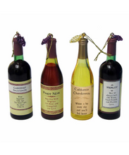Load image into Gallery viewer, KURT ADLER SET OF 4 ACRYLIC  4" WINE BOTTLE w/SAYING CHRISTMAS ORNAMENTS D1299
