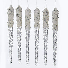 Load image into Gallery viewer, KURT ADLER SET OF 6 ACRYLIC FAUX CRYSTAL GLITTERED ICICLE XMAS ORNAMENTS H0710
