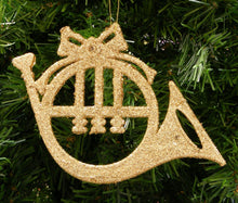 Load image into Gallery viewer, GOLD GLITTER FRENCH HORN MUSICAL INSTRUMENT CHRISTMAS ORNAMENT
